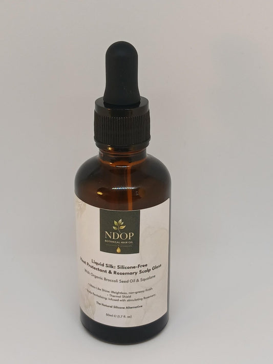 Liquid Silk: Silicone-Free Heat Protectant & Rosemary Scalp Gloss - Ndop Botanical Hair Oil